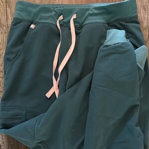 Figs Caribbean Blue Jogger Pants with Pink Drawstring